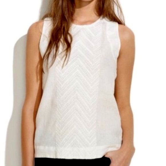 Madewell Tops - MADEWELL white linen chevron tank tops | XS